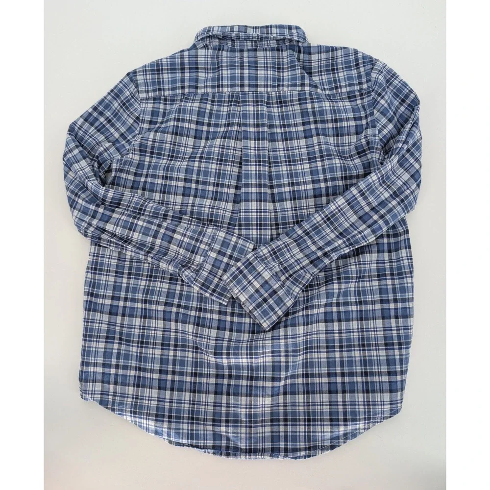Ralph Lauren Button Down Shirt Kids 6 Blue Plaid Cotton Long‎ Sleeve Preppy
